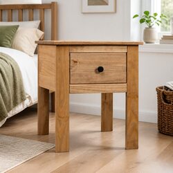 Dimensions: 46x40x57cm Brown Pine Bedside Cabinet with Drawer