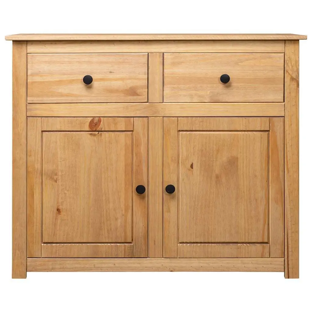 Solid Pinewood Sideboard 93x40x80 cm Brown Storage Cabinet 2 Drawers 2 Doors
