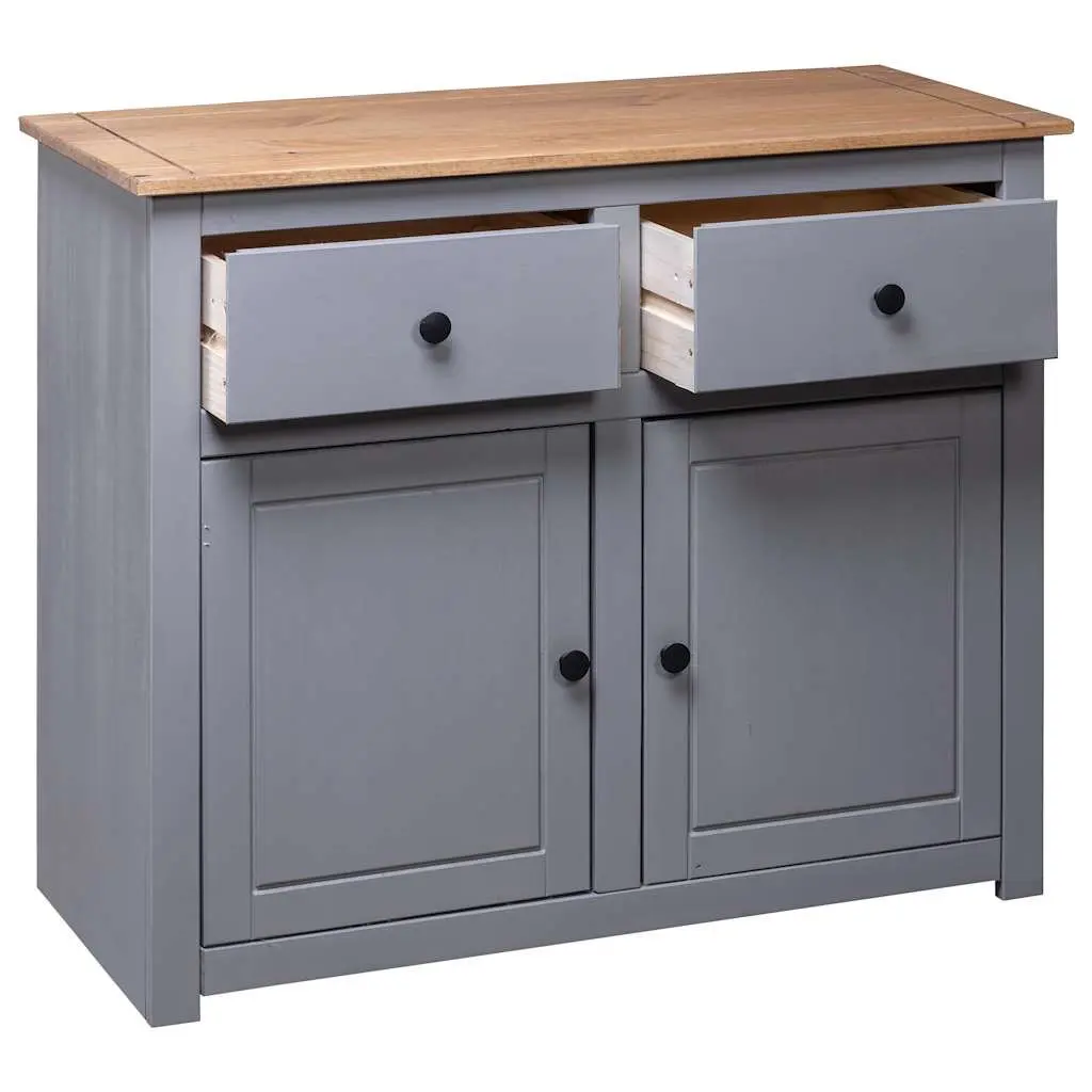 Sideboard Grey 93x40x80 cm Solid Pinewood Storage Cabinet with Drawers Doors