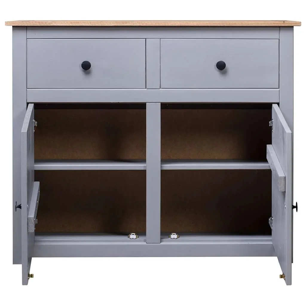 Sideboard Grey 93x40x80 cm Solid Pinewood Storage Cabinet with Drawers Doors