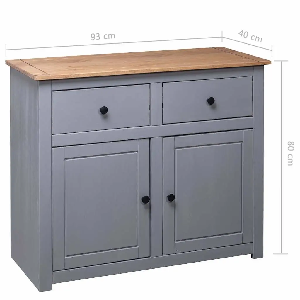 Sideboard Grey 93x40x80 cm Solid Pinewood Storage Cabinet with Drawers Doors