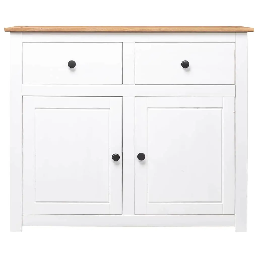 Solid Pinewood Sideboard White 2 Drawers 2 Doors Storage Cabinet Furniture