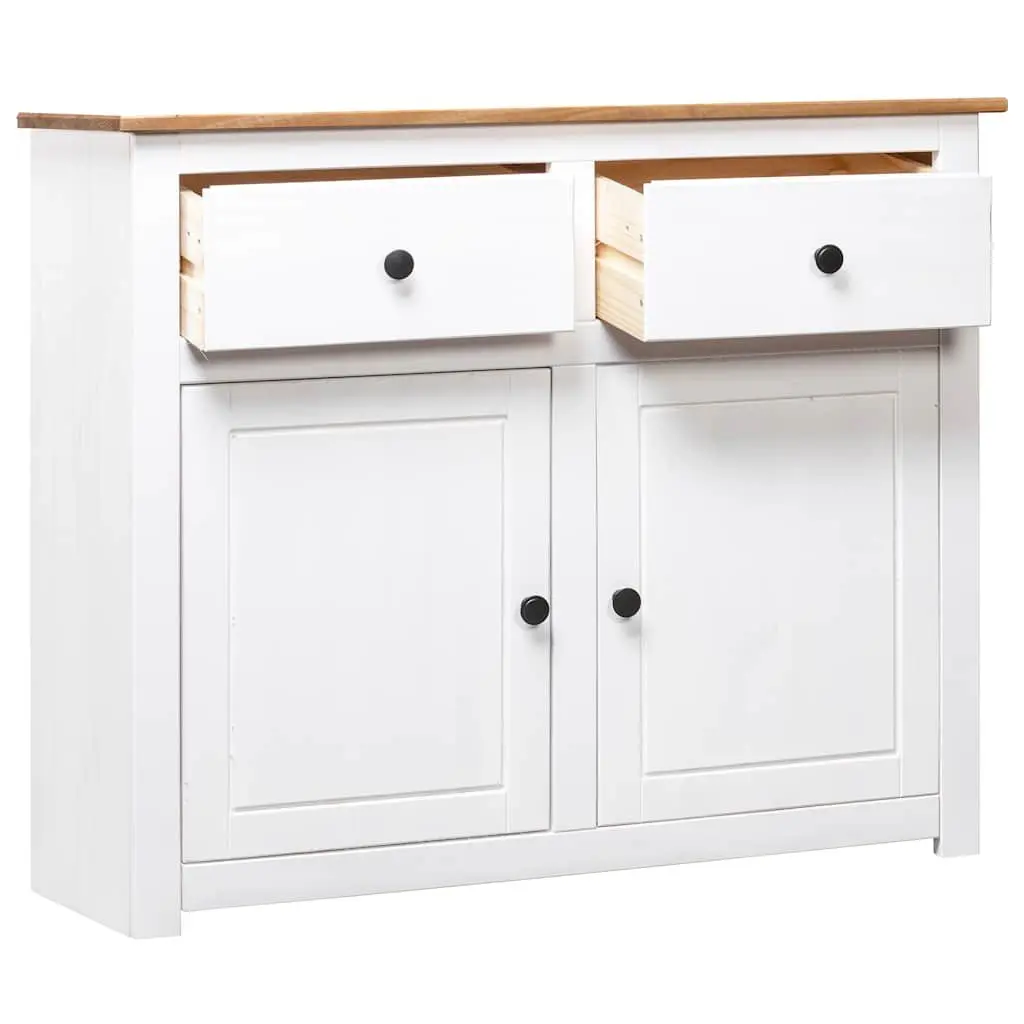 Solid Pinewood Sideboard White 2 Drawers 2 Doors Storage Cabinet Furniture