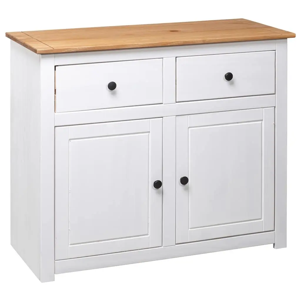 Solid Pinewood Sideboard White 2 Drawers 2 Doors Storage Cabinet Furniture