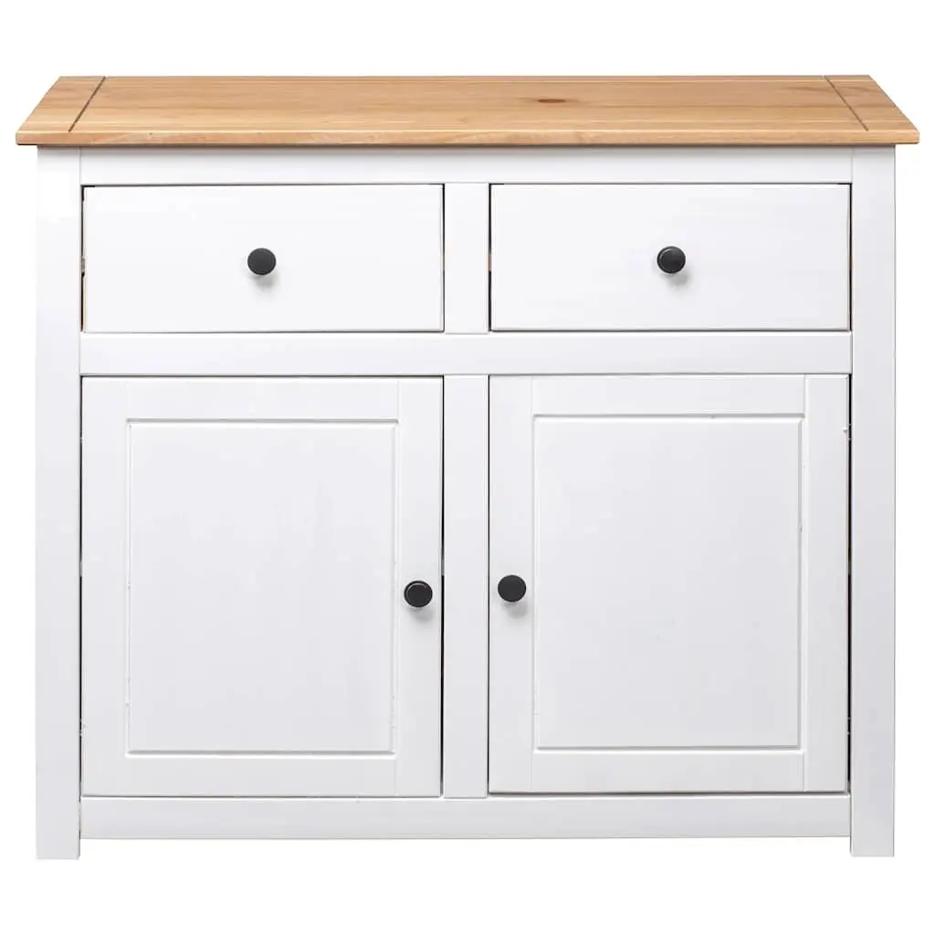 Solid Pinewood Sideboard White 2 Drawers 2 Doors Storage Cabinet Furniture