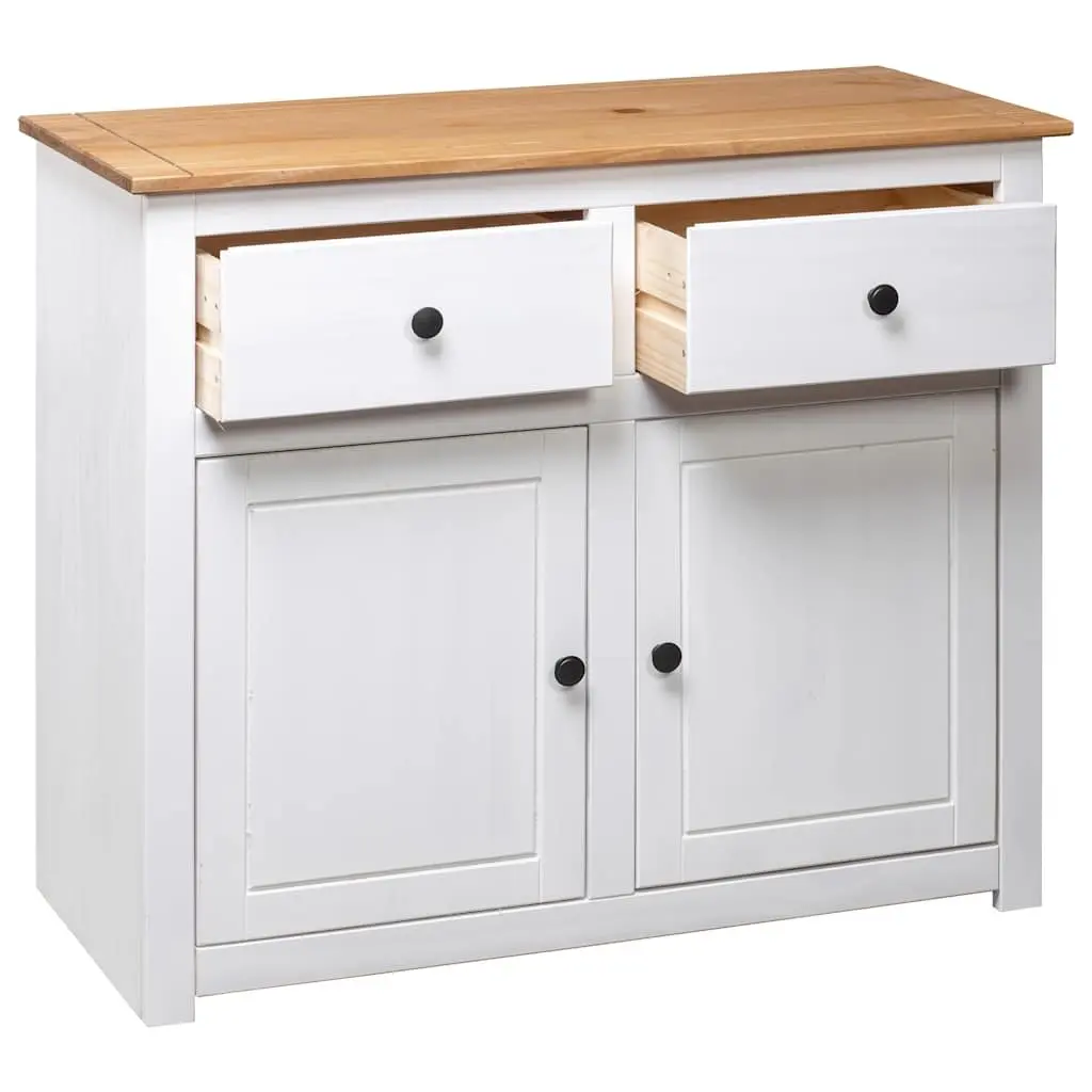 Solid Pinewood Sideboard White 2 Drawers 2 Doors Storage Cabinet Furniture