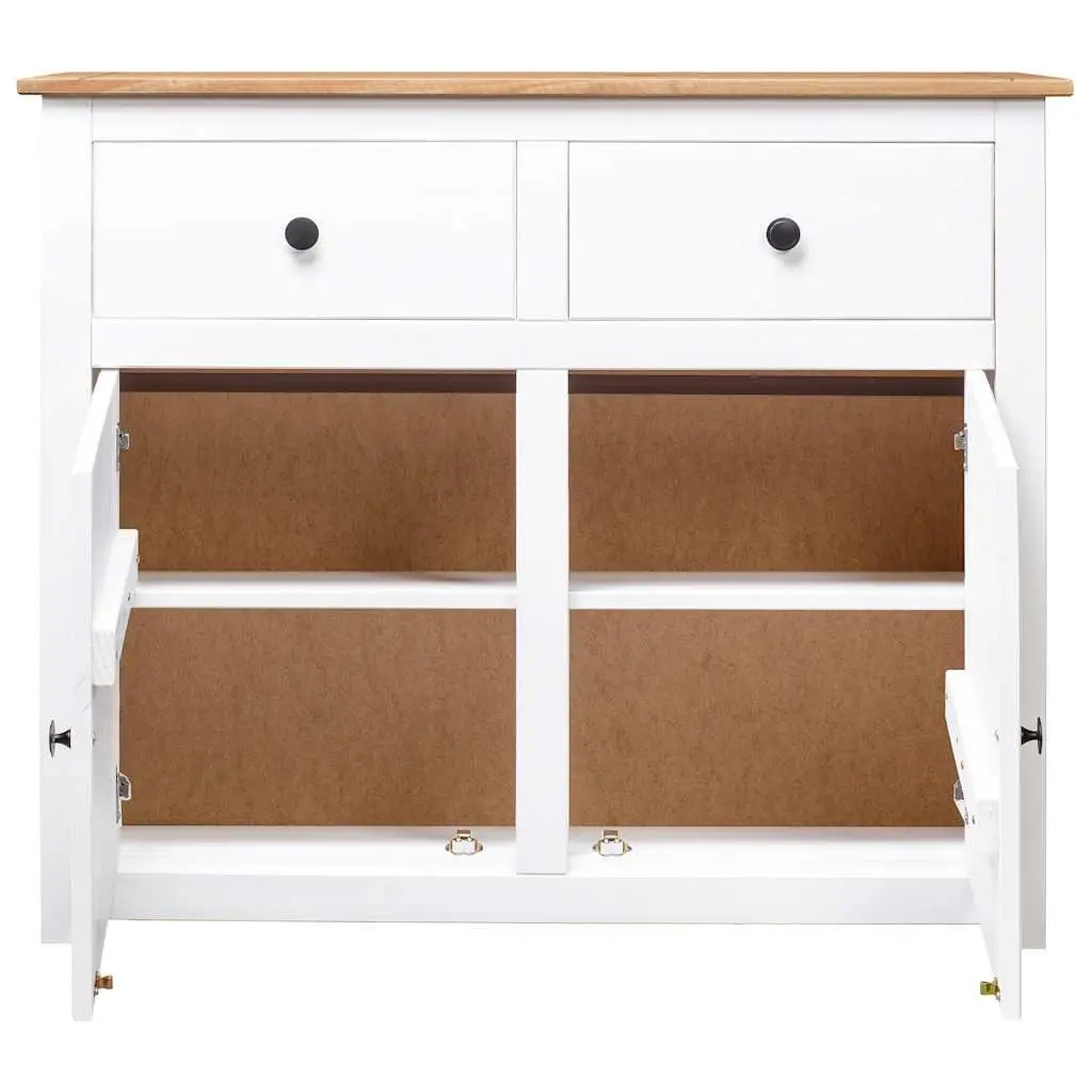Solid Pinewood Sideboard White 2 Drawers 2 Doors Storage Cabinet Furniture