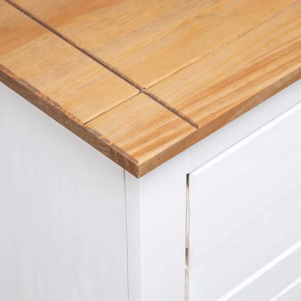 Solid Pinewood Sideboard White 2 Drawers 2 Doors Storage Cabinet Furniture