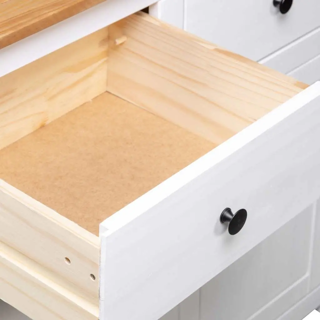 Solid Pinewood Sideboard White 2 Drawers 2 Doors Storage Cabinet Furniture