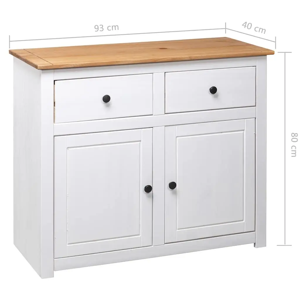 Solid Pinewood Sideboard White 2 Drawers 2 Doors Storage Cabinet Furniture