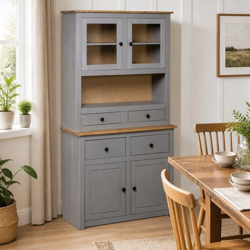 Storage Cabinet Highboard Grey Solid Pine Wood 93x40.5x180cm Bedroom Living Room