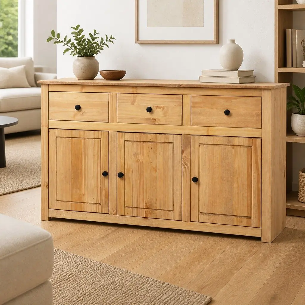 Solid Pinewood Sideboard 135x40x80 cm Brown Storage Cabinet Buffet Chest