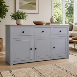 Grey Solid Pinewood Sideboard Dimensions: 135W x 40D x 80H cm