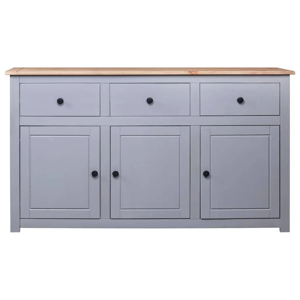 Solid Pinewood Sideboard Grey Storage Cabinet 3 Drawer Buffet Cupboard Display
