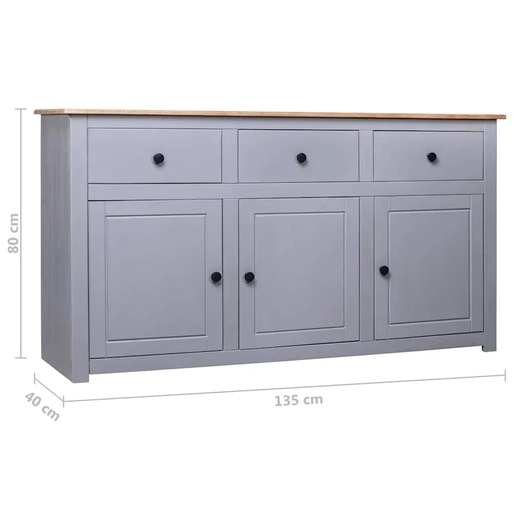 Solid Pinewood Sideboard Grey Storage Cabinet 3 Drawer Buffet Cupboard Display