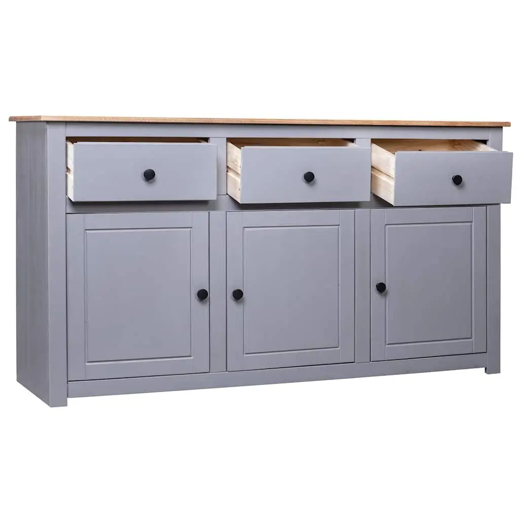 Solid Pinewood Sideboard Grey Storage Cabinet 3 Drawer Buffet Cupboard Display
