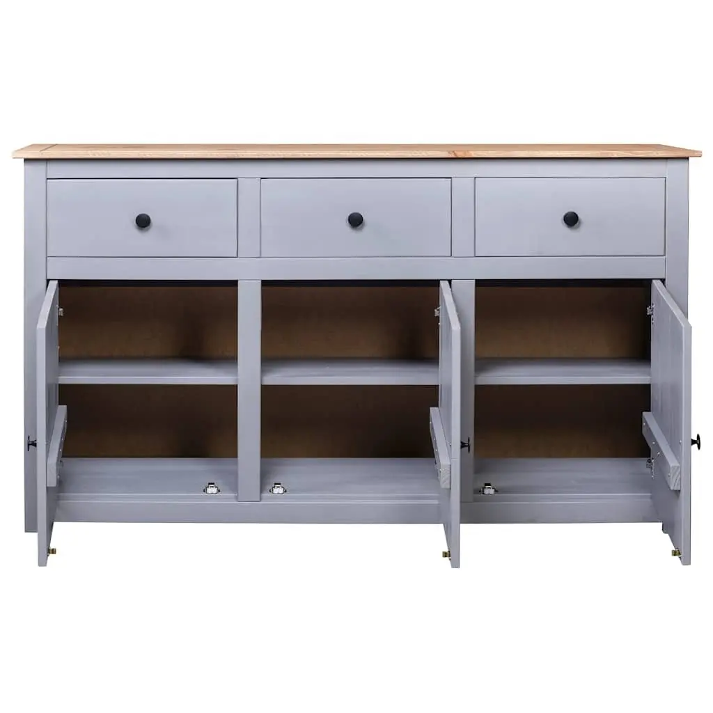 Solid Pinewood Sideboard Grey Storage Cabinet 3 Drawer Buffet Cupboard Display