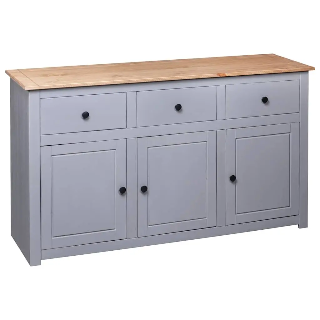 Solid Pinewood Sideboard Grey Storage Cabinet 3 Drawer Buffet Cupboard Display