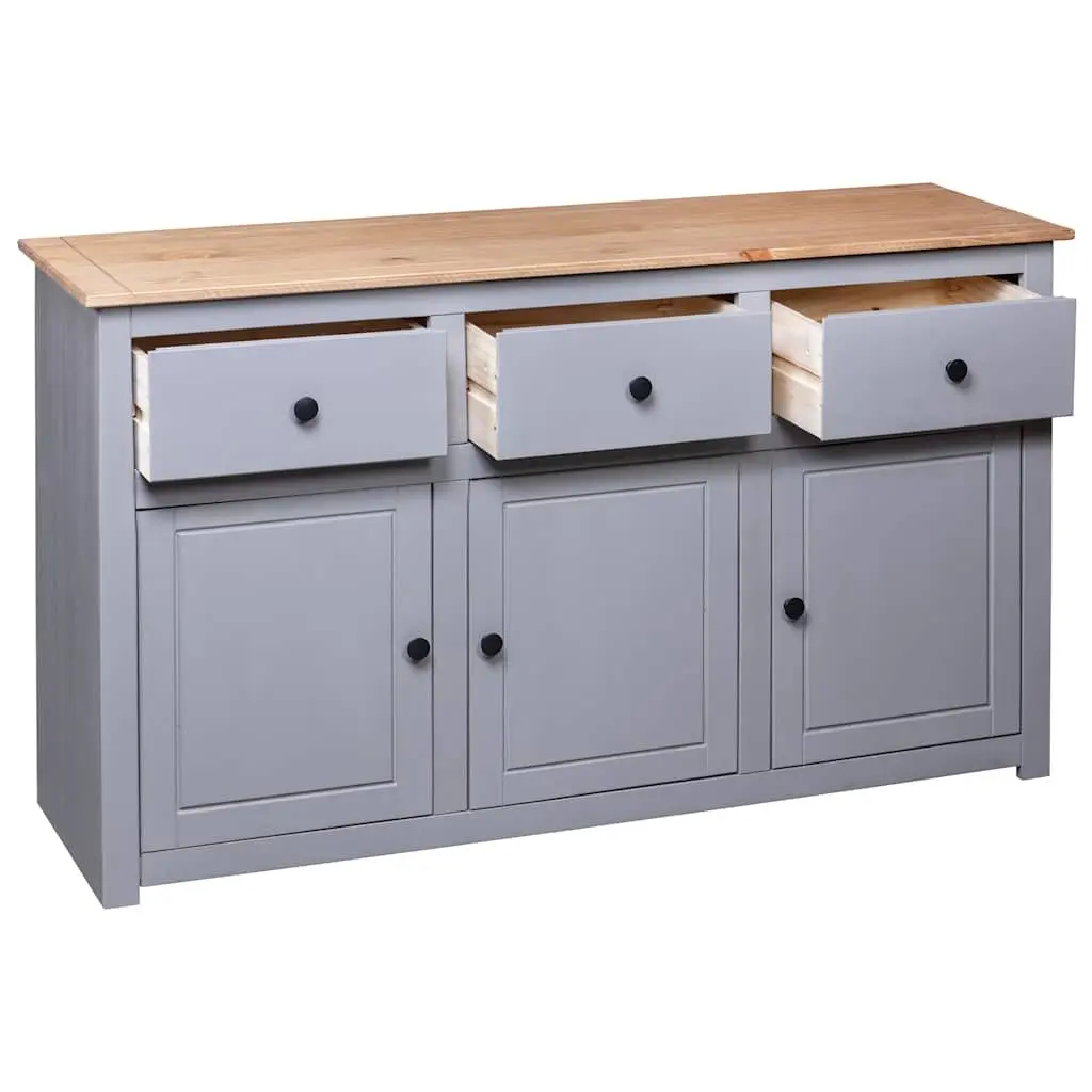 Solid Pinewood Sideboard Grey Storage Cabinet 3 Drawer Buffet Cupboard Display