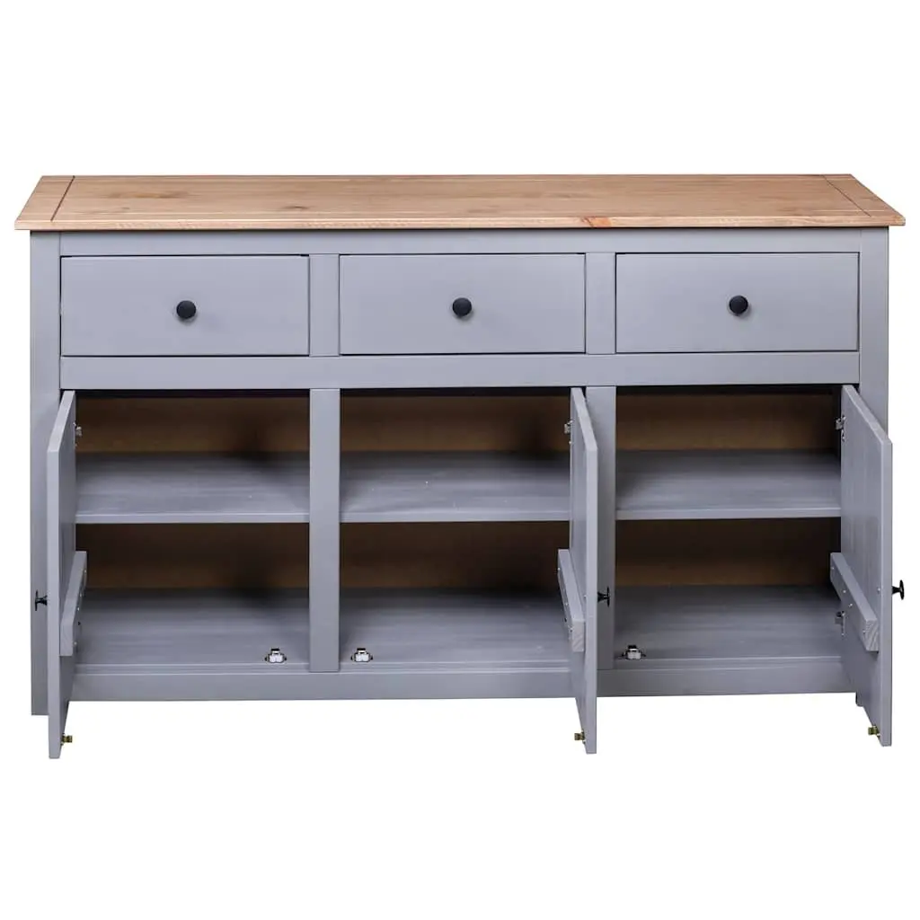 Solid Pinewood Sideboard Grey Storage Cabinet 3 Drawer Buffet Cupboard Display