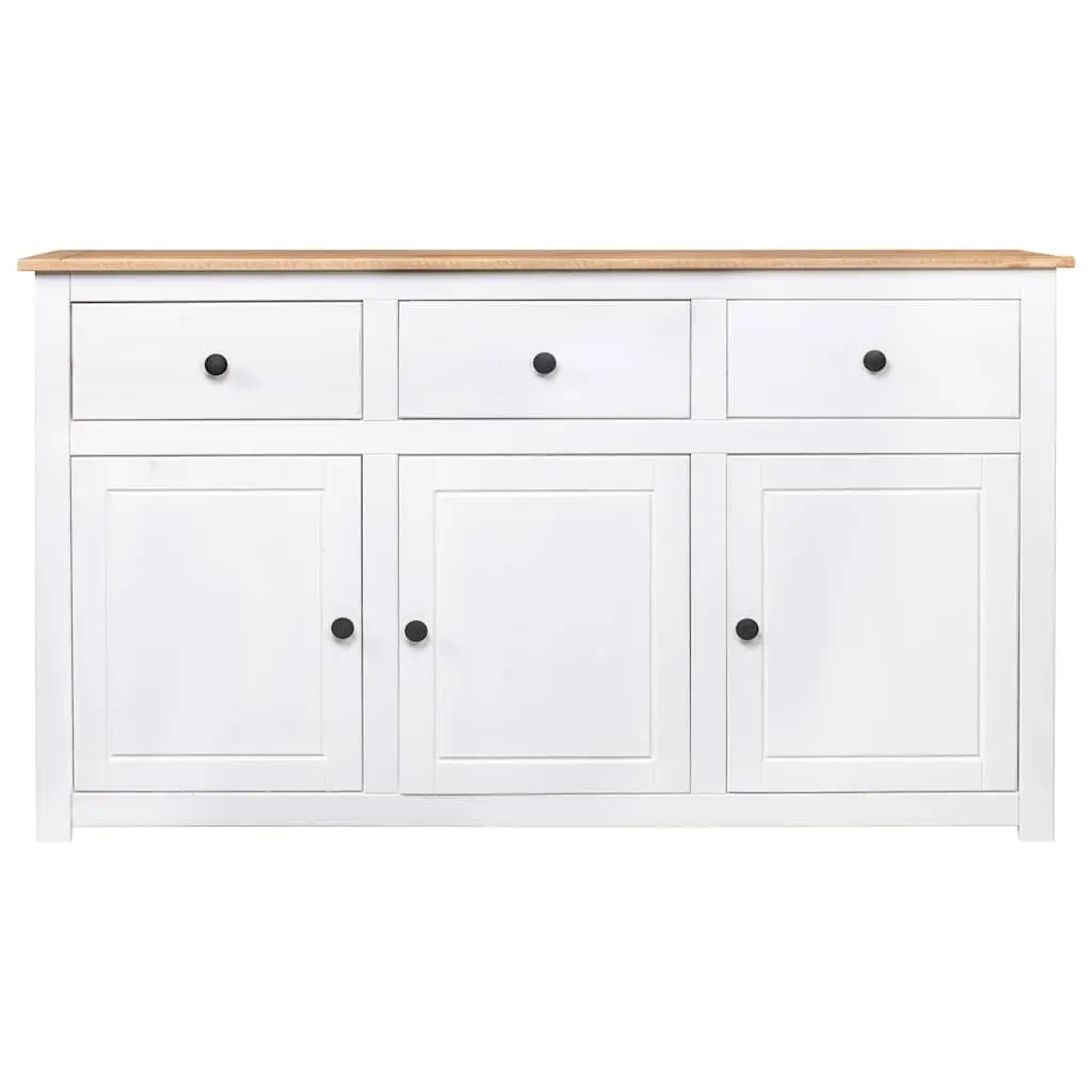 Sideboard Storage Cabinet for Home 135W x 40D x 80H cm White Solid Pinewood with 3 Drawers and Display Compartment