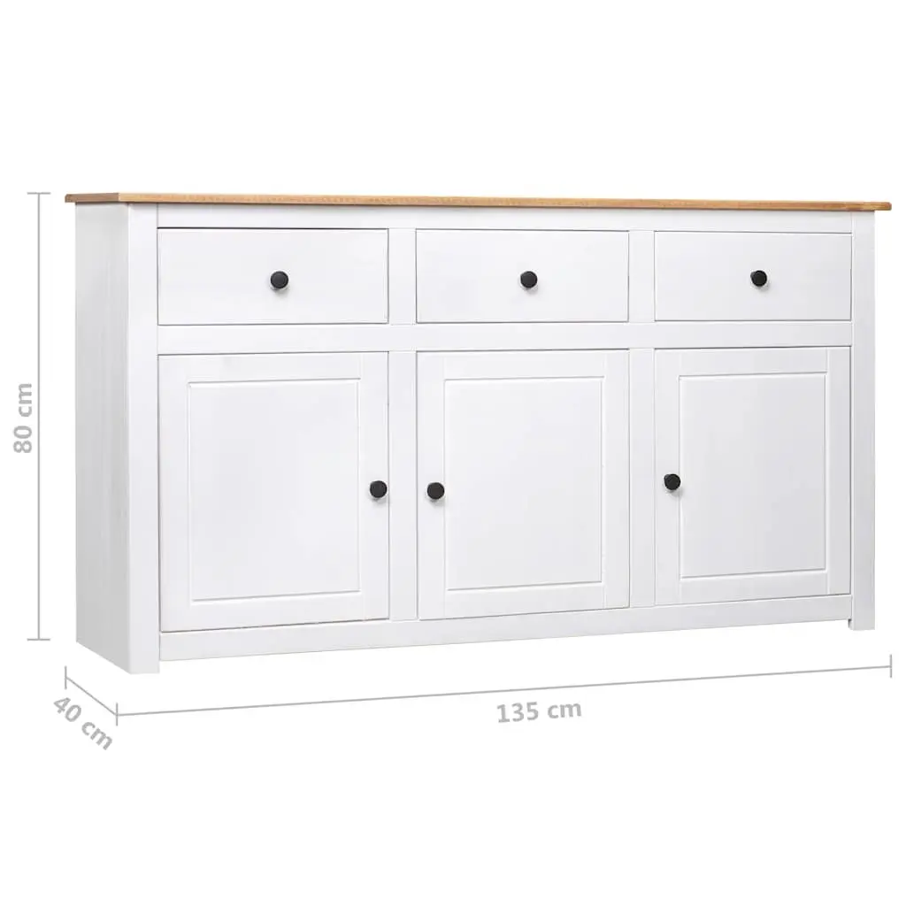 Sideboard Storage Cabinet for Home 135W x 40D x 80H cm White Solid Pinewood with 3 Drawers and Display Compartment