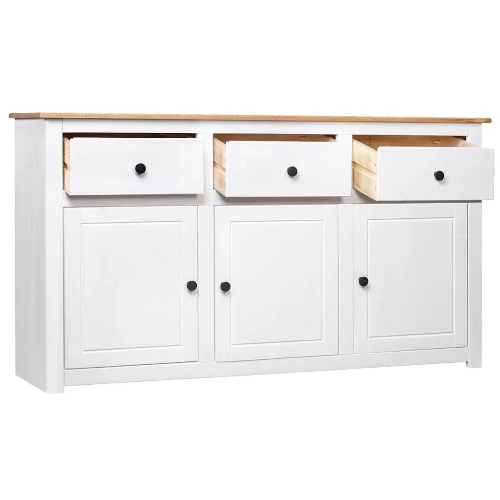 Sideboard Storage Cabinet for Home 135W x 40D x 80H cm White Solid Pinewood with 3 Drawers and Display Compartment