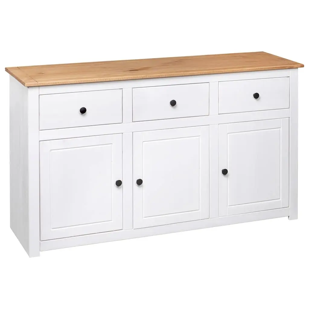 Sideboard Storage Cabinet for Home 135W x 40D x 80H cm White Solid Pinewood with 3 Drawers and Display Compartment