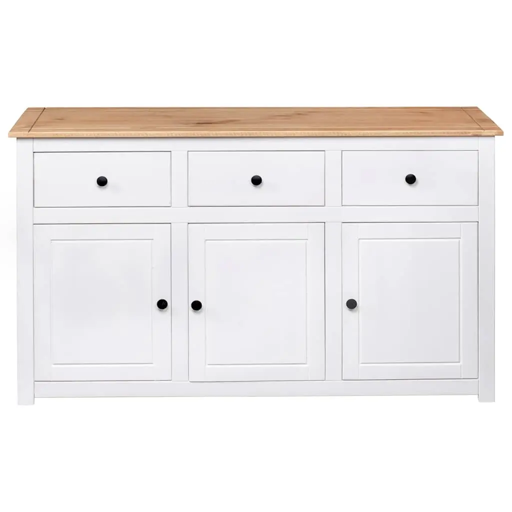 Sideboard Storage Cabinet for Home 135W x 40D x 80H cm White Solid Pinewood with 3 Drawers and Display Compartment