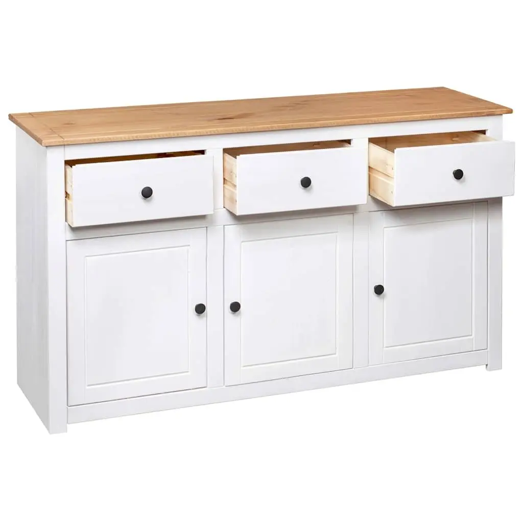 Sideboard Storage Cabinet for Home 135W x 40D x 80H cm White Solid Pinewood with 3 Drawers and Display Compartment