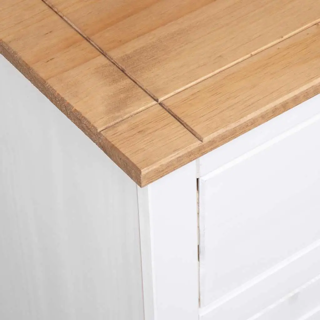 Sideboard Storage Cabinet for Home 135W x 40D x 80H cm White Solid Pinewood with 3 Drawers and Display Compartment