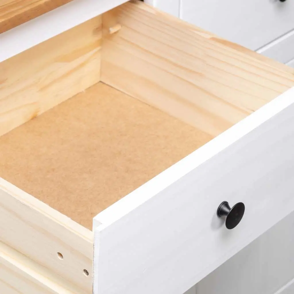 Sideboard Storage Cabinet for Home 135W x 40D x 80H cm White Solid Pinewood with 3 Drawers and Display Compartment