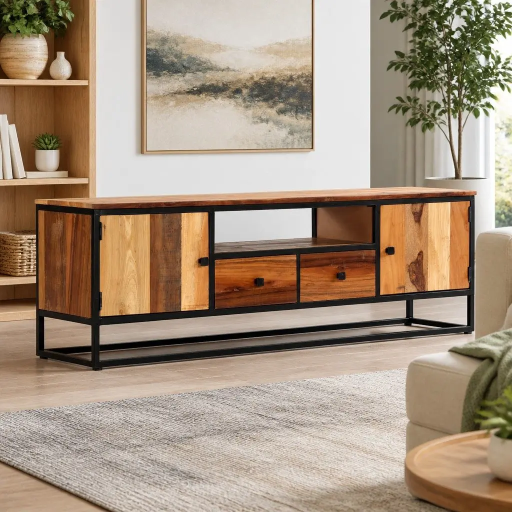 TV Cabinet for Living Room 120x30x40 cm Reclaimed Wood Steel Frame Brown