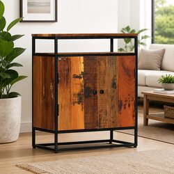Solid Reclaimed Wood Side Cabinet 60x35x76cm Brown Sideboard Storage 2 Doors