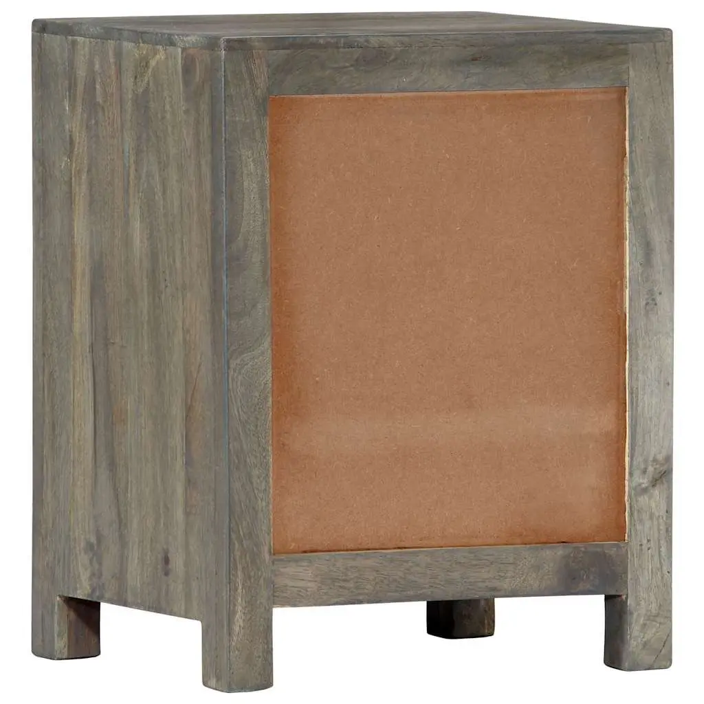 Bedside Cabinet Grey Nightstand 2 Drawers Solid Mango Wood Bedroom Storage Table