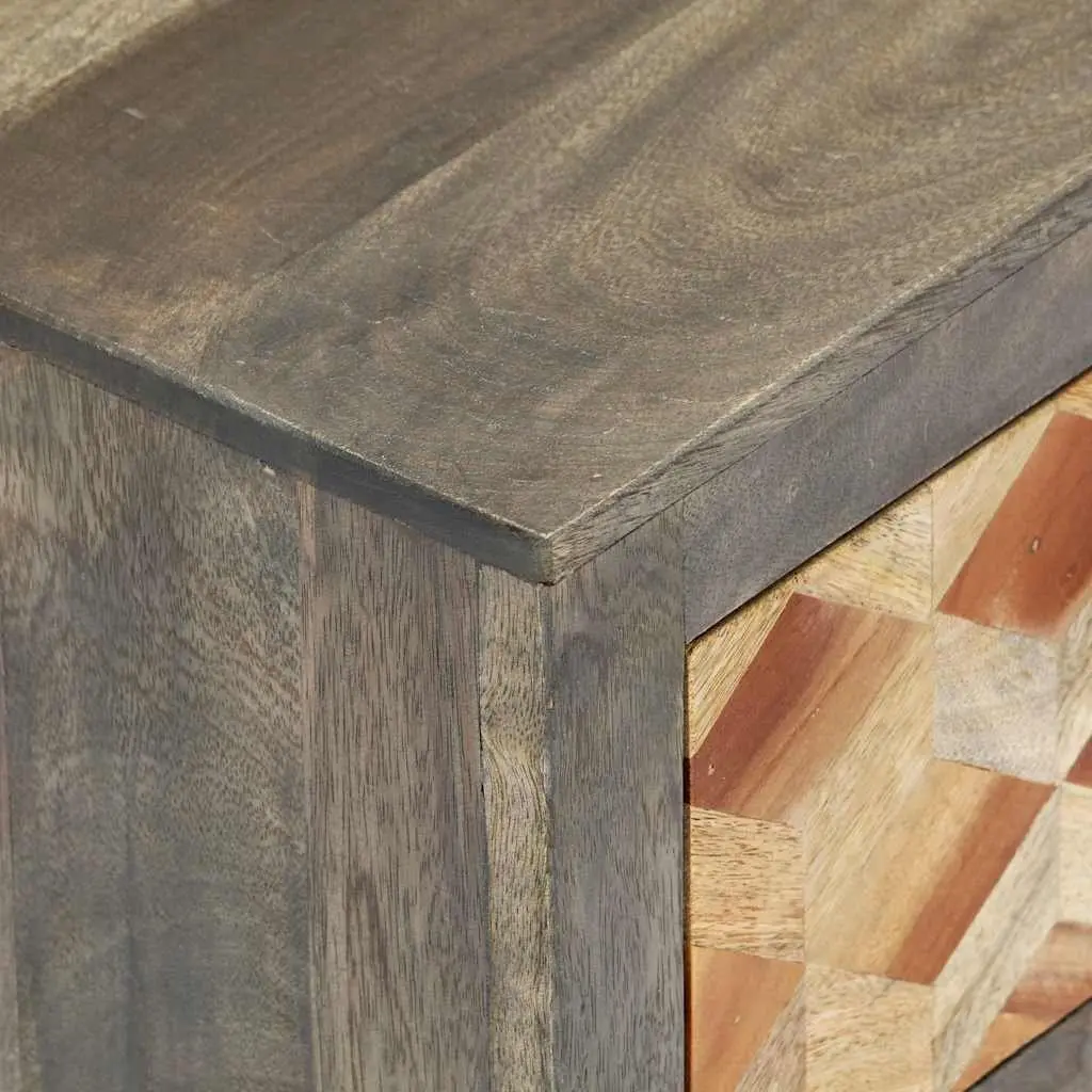 Bedside Cabinet Grey Nightstand 2 Drawers Solid Mango Wood Bedroom Storage Table