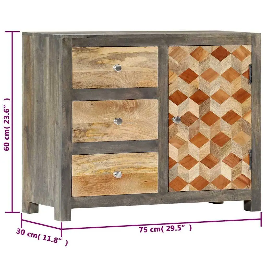 Solid Mango Wood Side Cabinet with Drawers