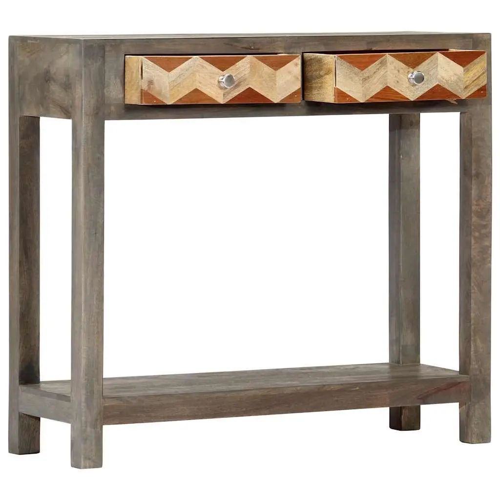 Console Table Grey 86x30x76cm Solid Mango Wood with Shelf Drawers