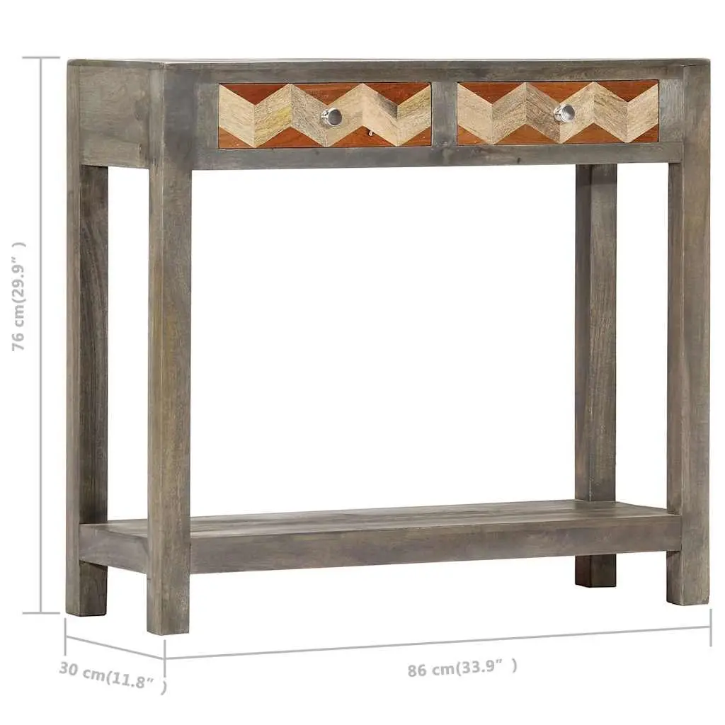 Console Table Grey 86x30x76cm Solid Mango Wood with Shelf Drawers