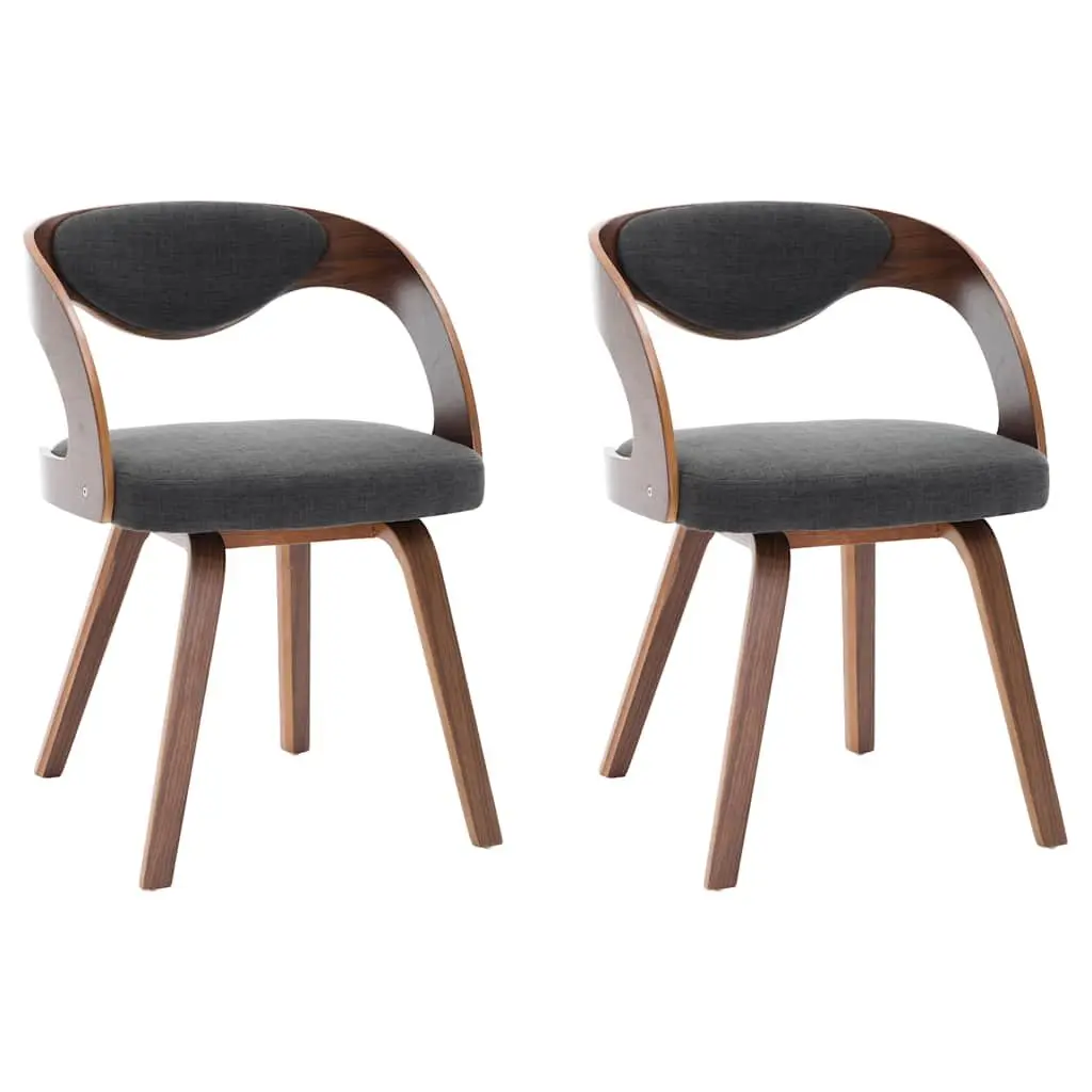 Dining Chairs Set of 2 Grey Bent Wood Frame Fabric Upholstered Kitchen Seating