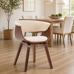 Dining Chair: Cream Faux Leather, Bent Wood Frame, 4 Legs