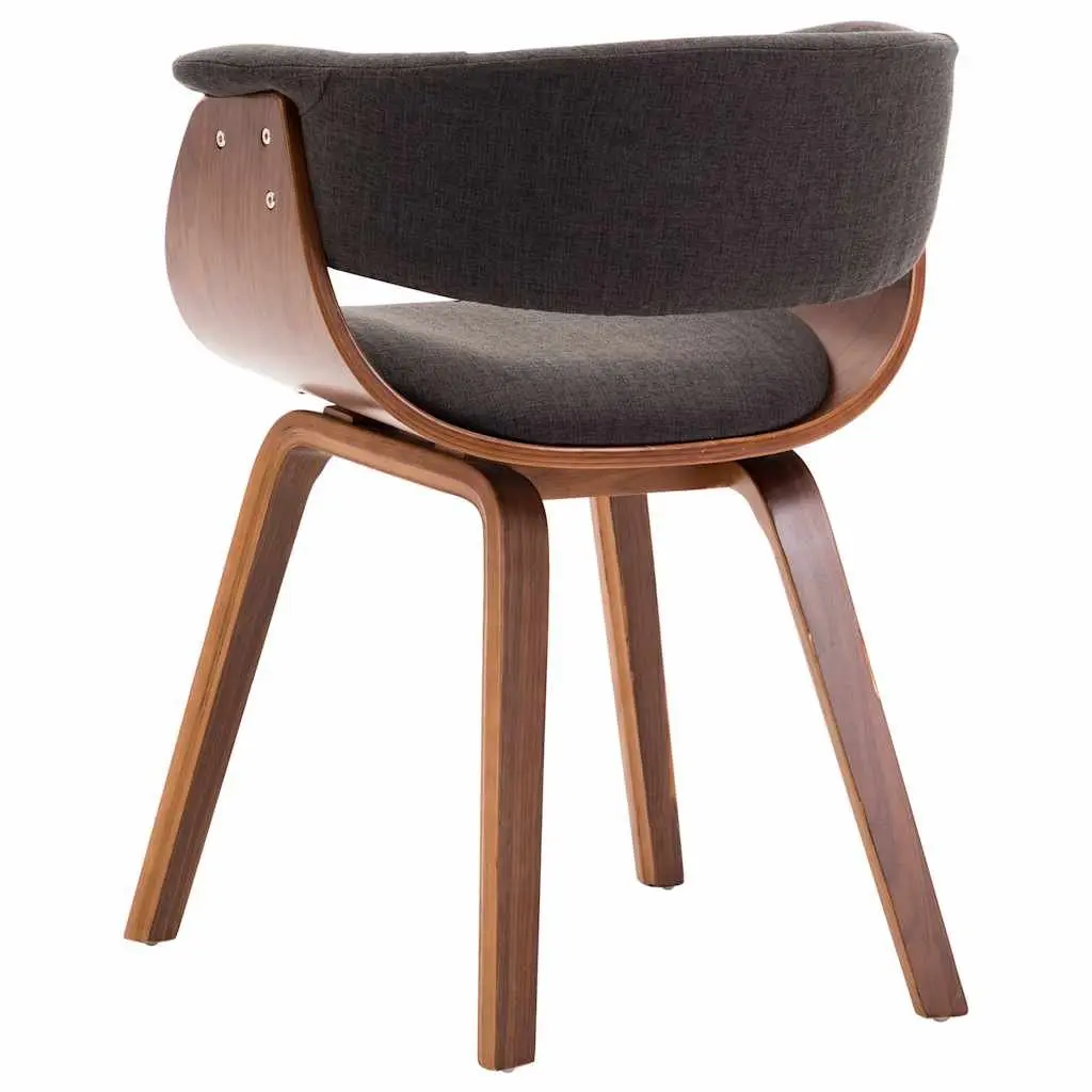 Dining Chair Grey Fabric Upholstered Kitchen Seating Ergonomic Bent Wood Frame