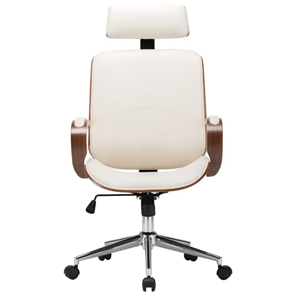 Swivel Office Chair for Office or Lounge Cream Faux Leather Bentwood Frame Adjustable