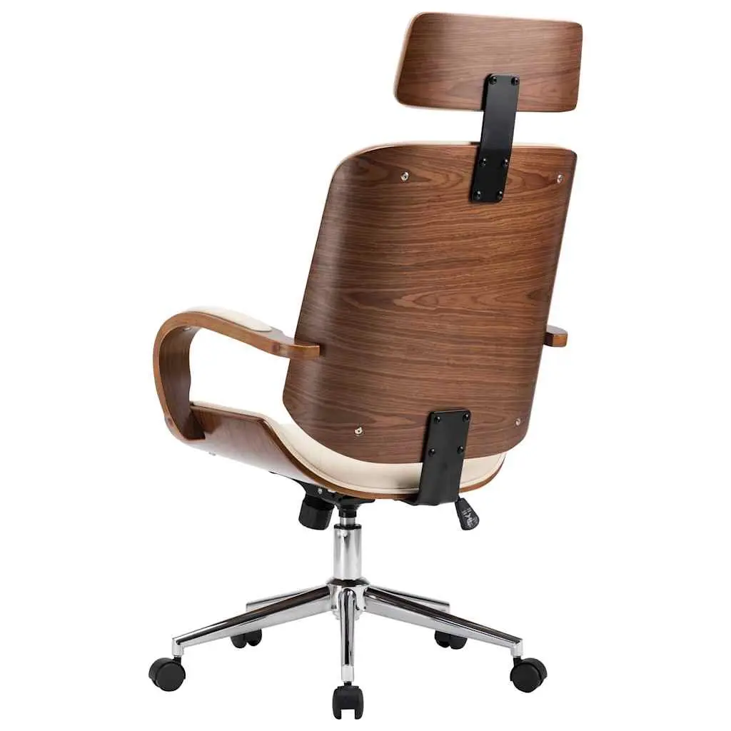 Swivel Office Chair for Office or Lounge Cream Faux Leather Bentwood Frame Adjustable