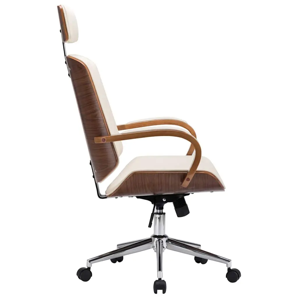 Swivel Office Chair for Office or Lounge Cream Faux Leather Bentwood Frame Adjustable