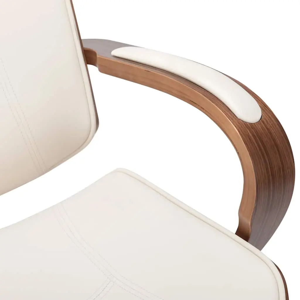 Swivel Office Chair for Office or Lounge Cream Faux Leather Bentwood Frame Adjustable
