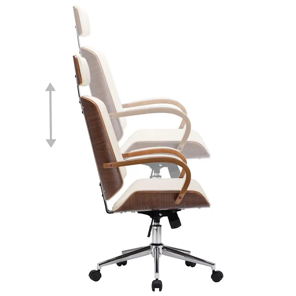Swivel Office Chair for Office or Lounge Cream Faux Leather Bentwood Frame Adjustable