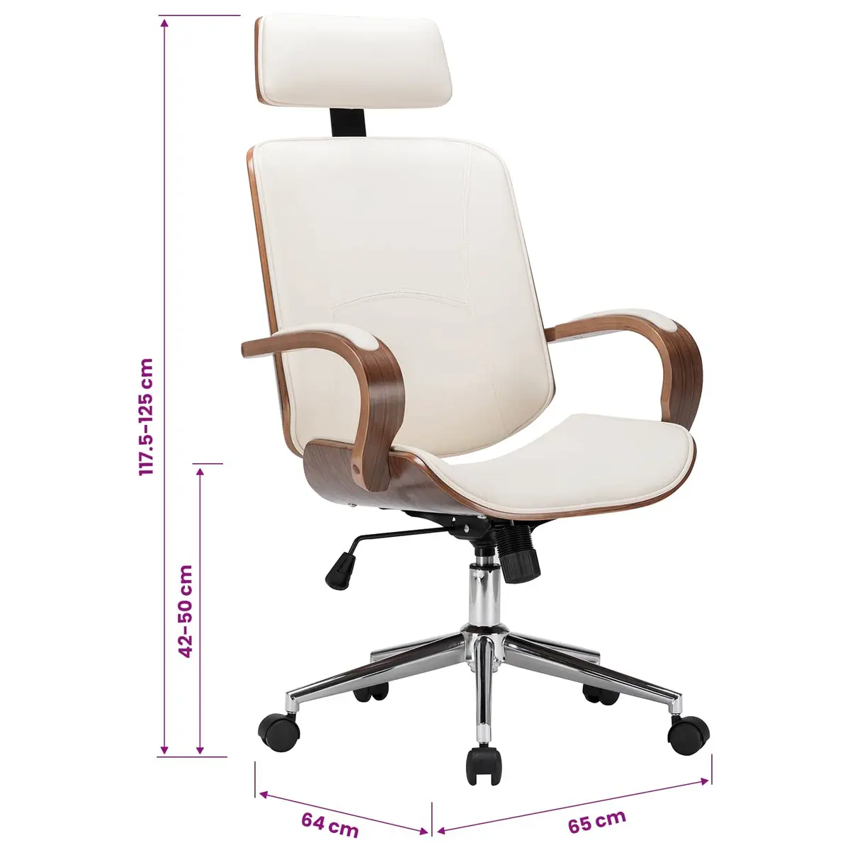 Swivel Office Chair for Office or Lounge Cream Faux Leather Bentwood Frame Adjustable