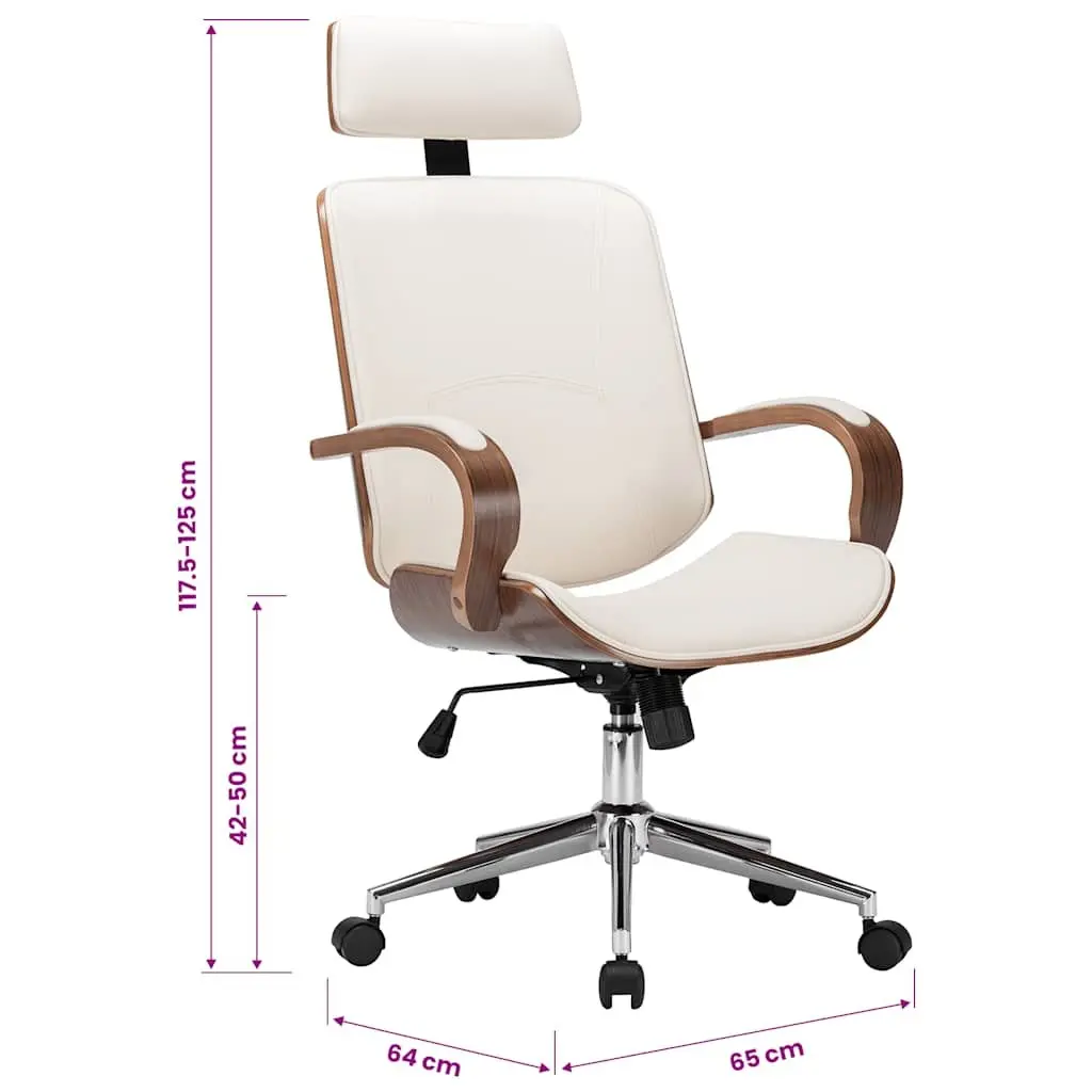 Swivel Office Chair for Office or Lounge Cream Faux Leather Bentwood Frame Adjustable