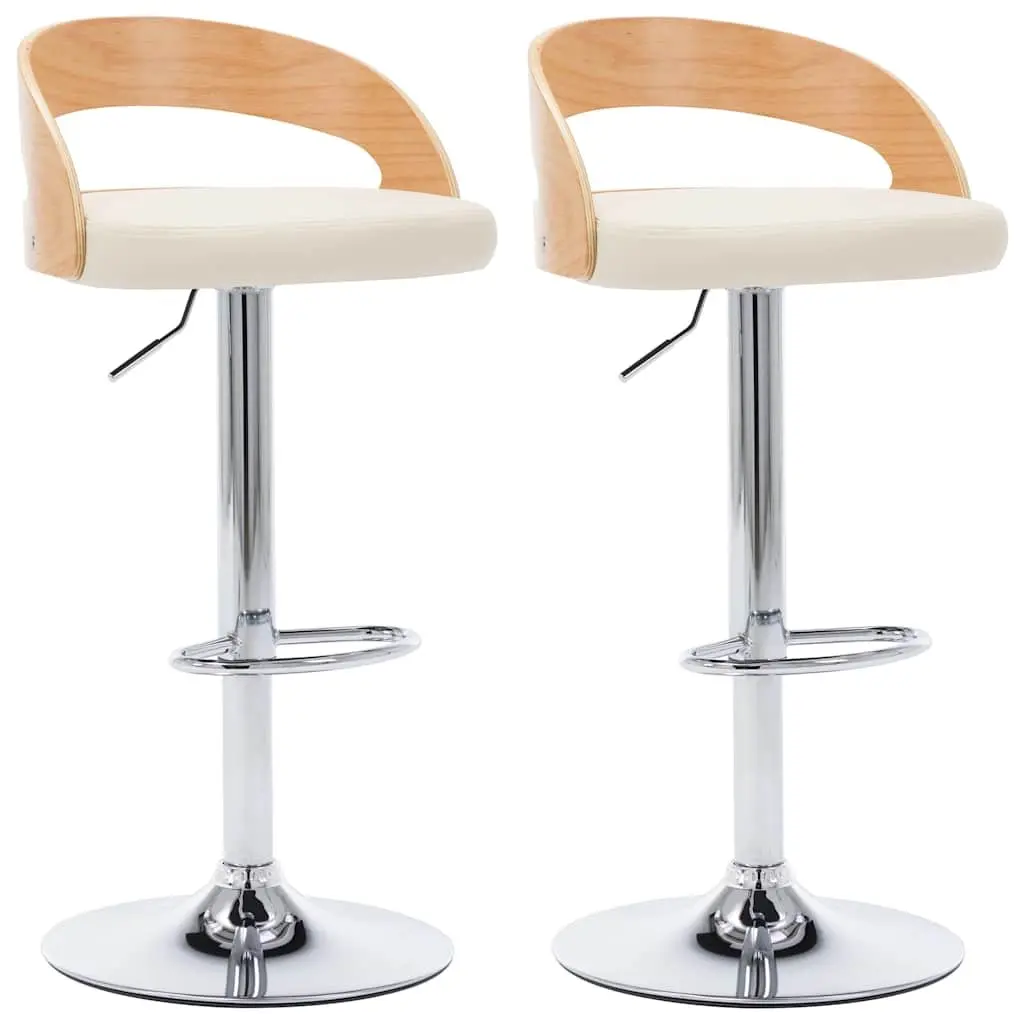 Bar Stools Set 2 pcs Cream Faux Leather Bentwood Frame Adjustable Height